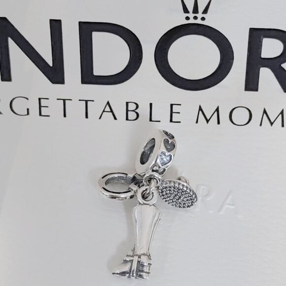 Pandora Horse Riding Boot, Brush and Horse Shoe Dangle Charm S925 Silver - Picture 1 of 5
